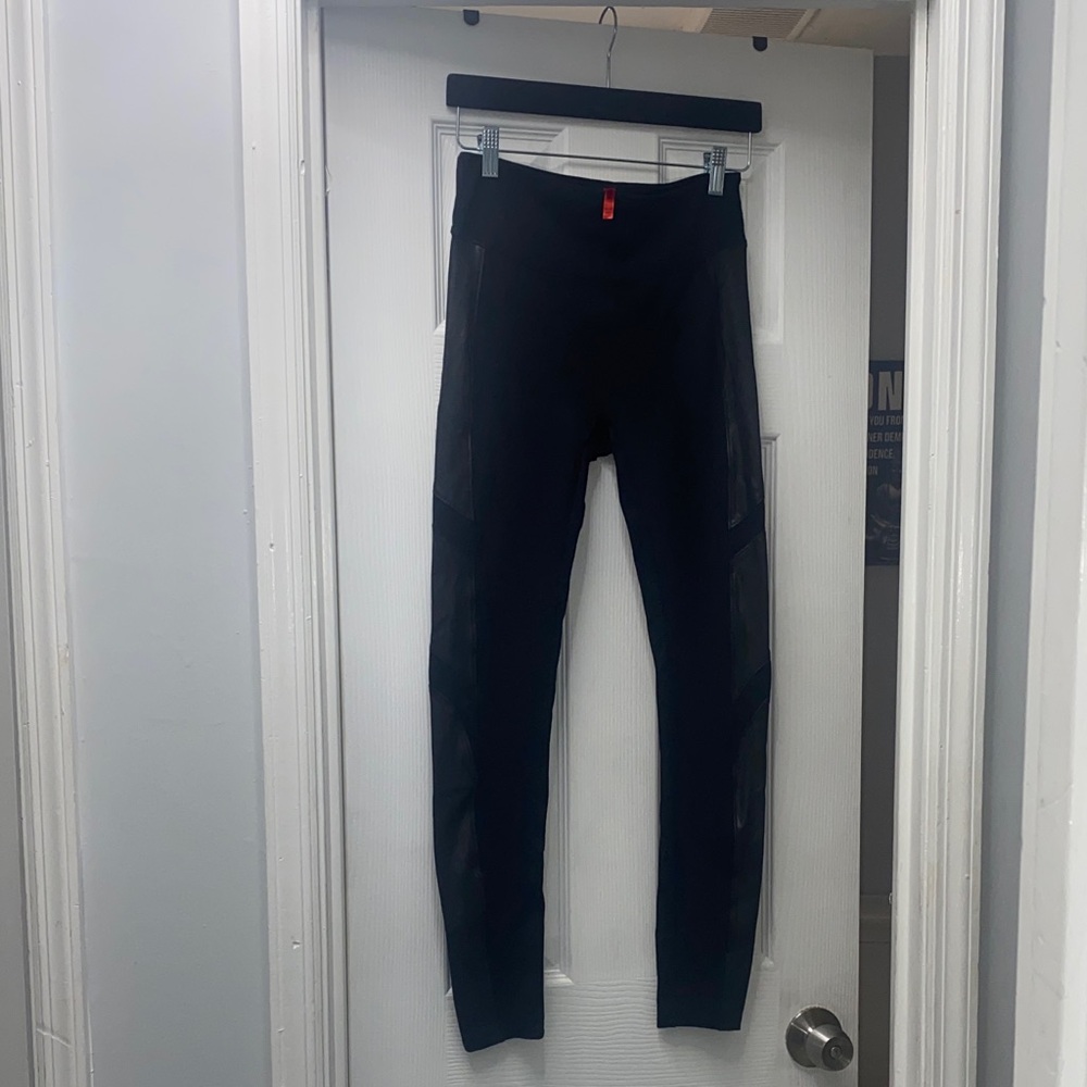 SPANX Black Leggings with Faux leather panels on side
